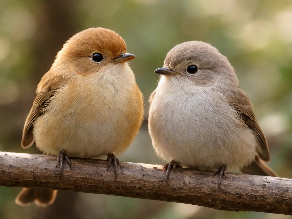 Two small birds perched on a wooden branch, emphasizing the distinct silhouette fans associate with Zenitsu’s companion