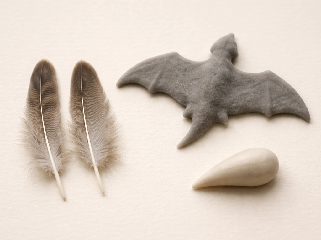 Close-up of bird feathers and a non-feathered flying reptile silhouette showing feather texture contrast.