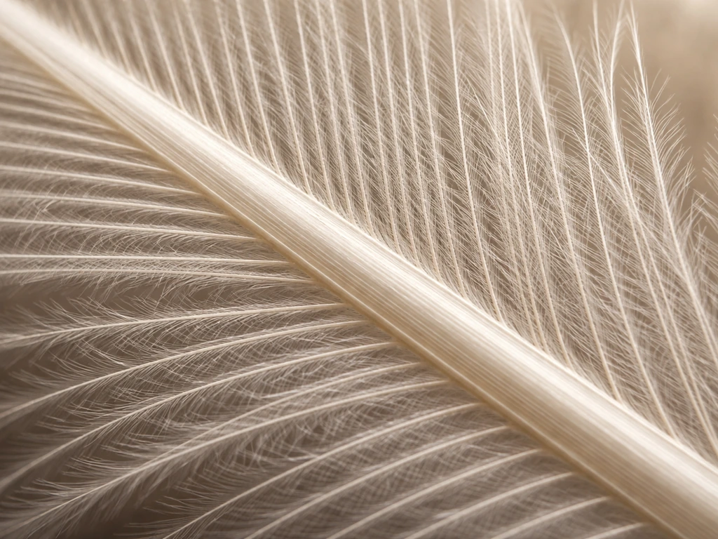 Macro close-up of a feather section showing barbs and interlocking barbules in natural light.