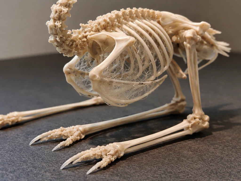 Pneumatized bird skeleton display showing hollow bones with subtle airway connections