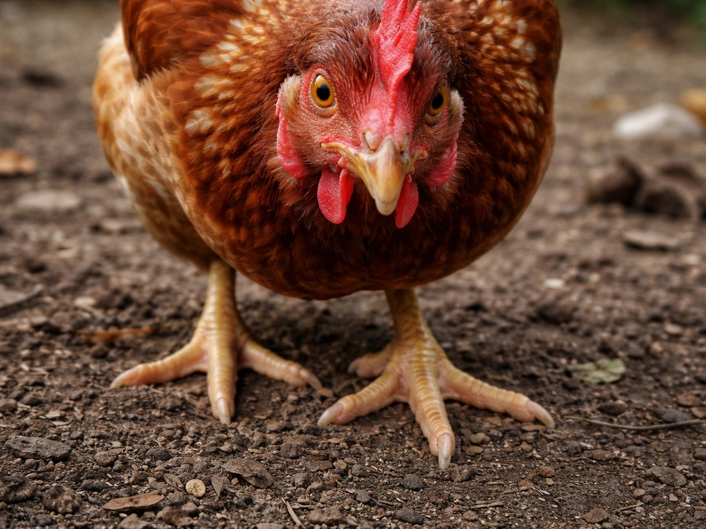 Close-up of a chicken’s beak and clawed feet showing sharp-looking but ordinary chicken anatomy