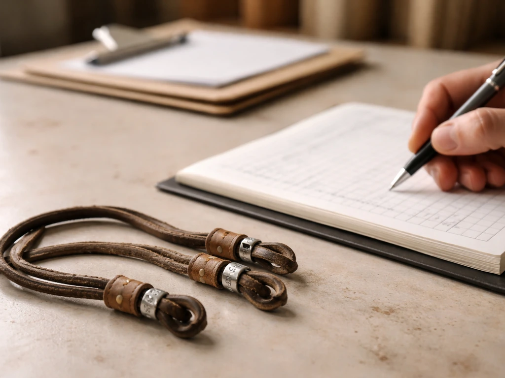 Close-up of marked jesses/banding beside an open logbook and pen updating compliance records.