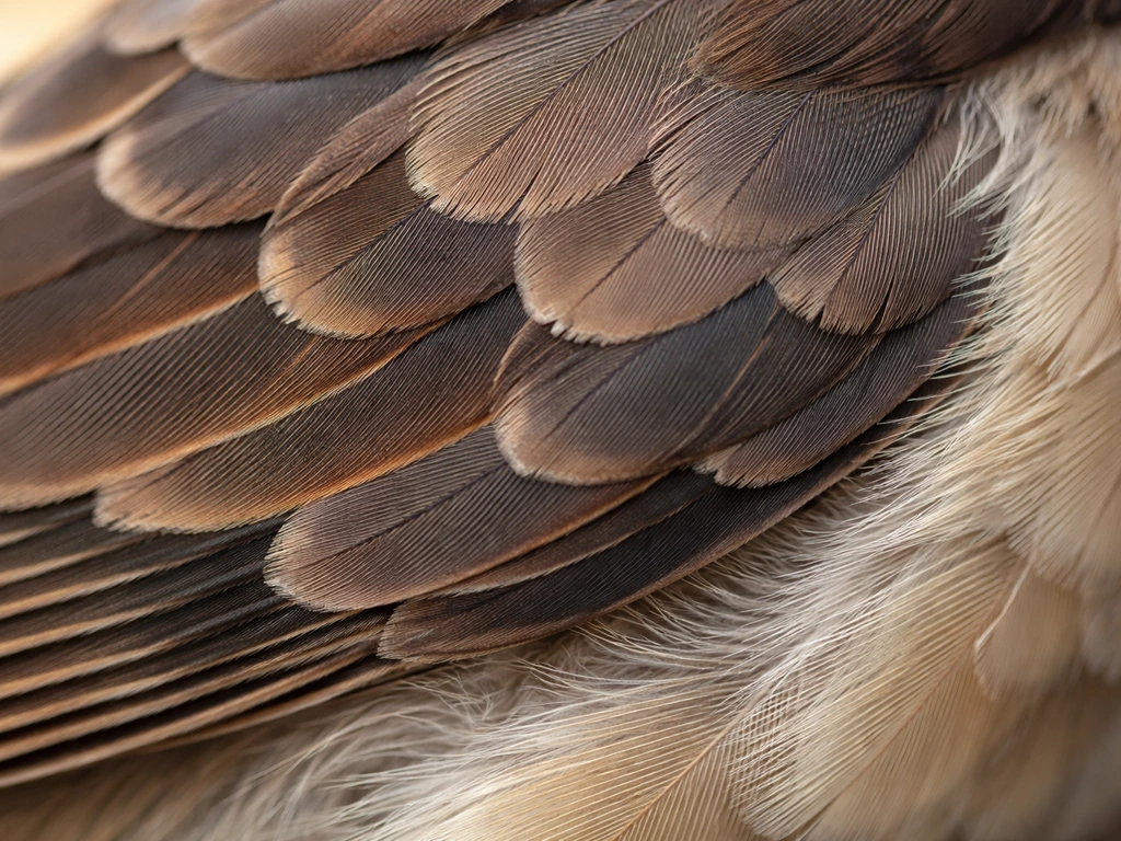 Macro close-up of overlapping bird feathers showing contour layers and soft down texture