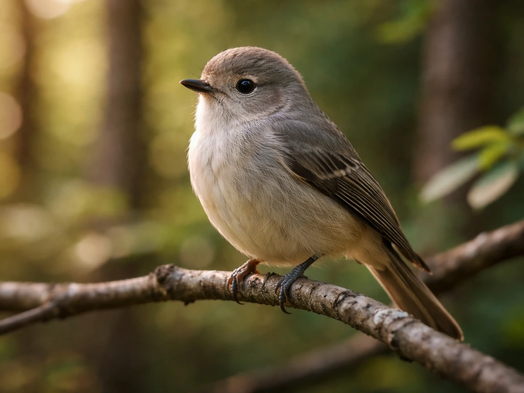 Minimal photo of a small bird perched on a branch with softly blurred natural background